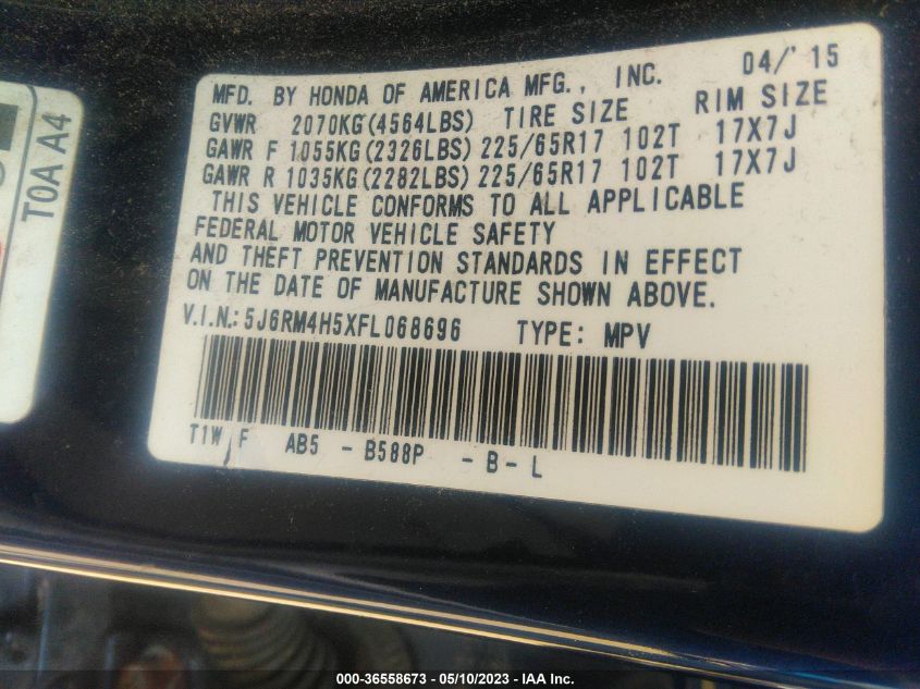 2015 HONDA CR-V EX - 5J6RM4H5XFL068696