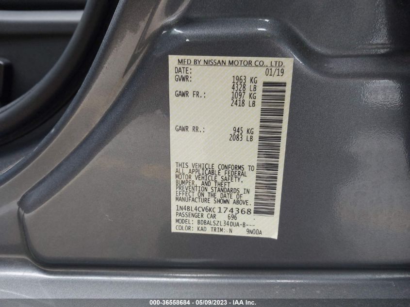 2019 NISSAN ALTIMA 2.5 SR - 1N4BL4CV6KC174368
