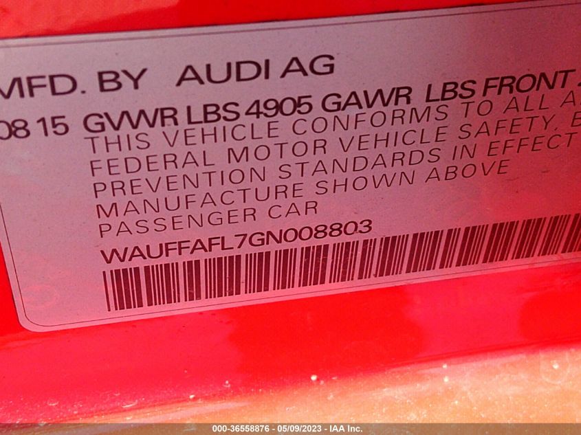 2016 AUDI A4 PREMIUM PLUS - WAUFFAFL7GN008803