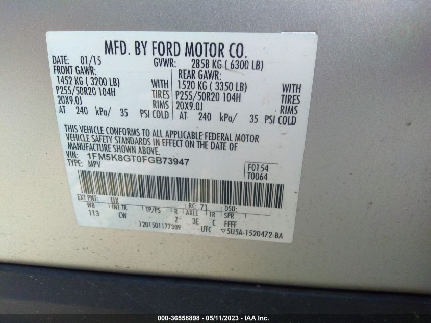 2015 FORD EXPLORER SPORT - 1FM5K8GT0FGB73947