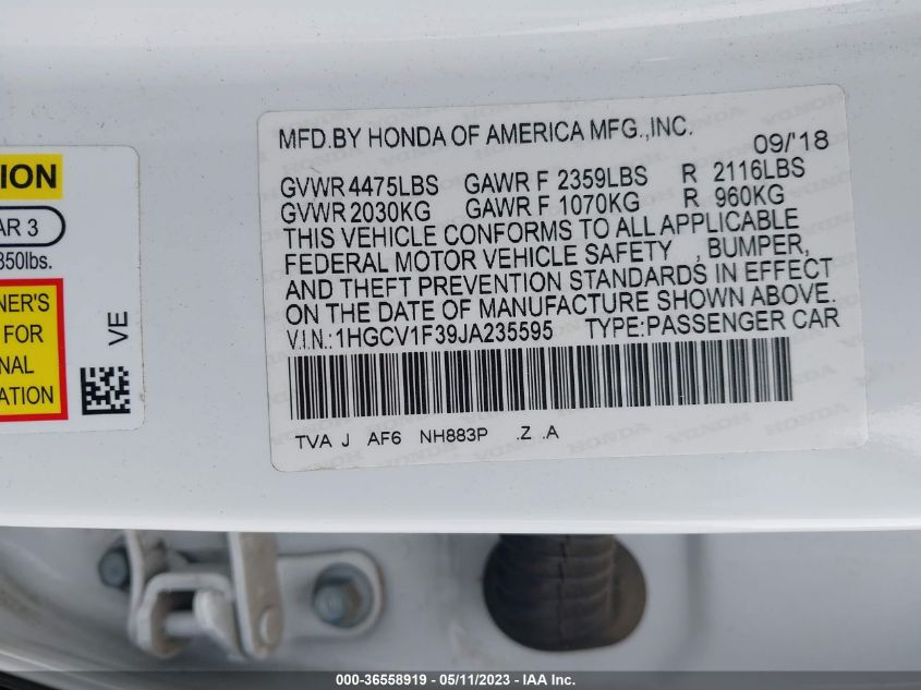 2018 HONDA ACCORD SEDAN SPORT 1.5T - 1HGCV1F39JA235595