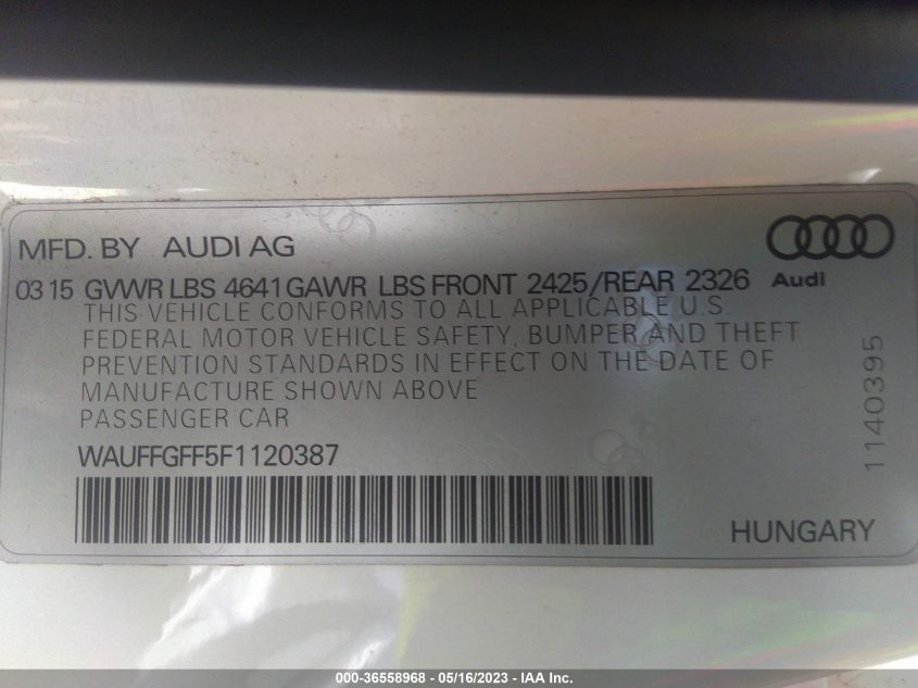 2015 AUDI S3 2.0T PRESTIGE WAUFFGFF5F1120387