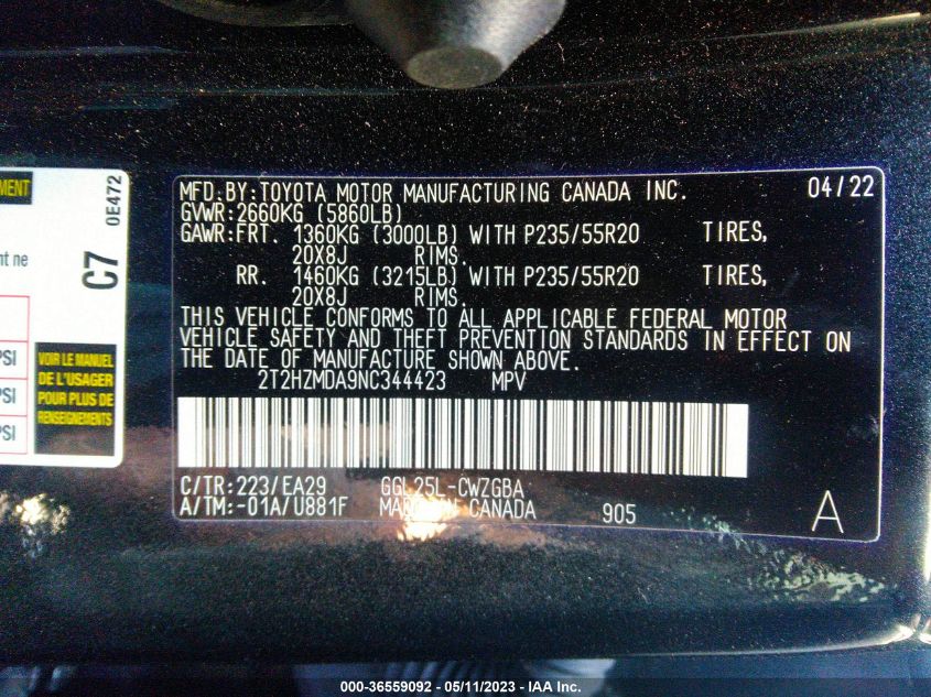 2022 LEXUS RX RX 350 - 2T2HZMDA9NC344423