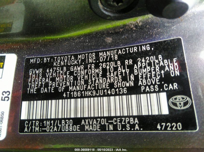 2018 TOYOTA CAMRY XSE - 4T1B61HK9JU140136
