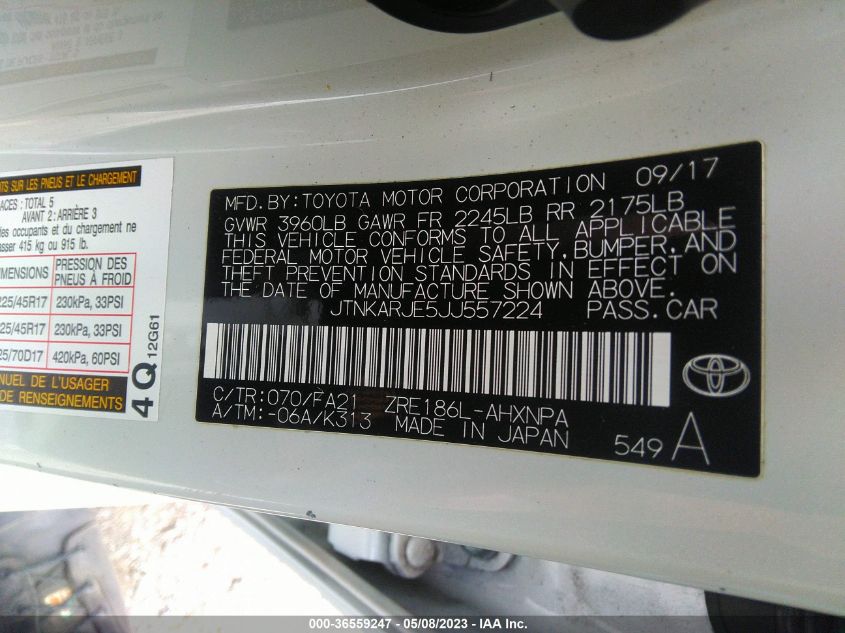 2018 TOYOTA COROLLA IM - JTNKARJE5JJ557224