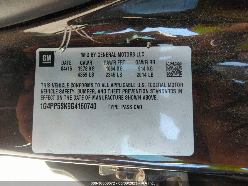 2016 BUICK VERANO - 1G4PP5SK9G4160740