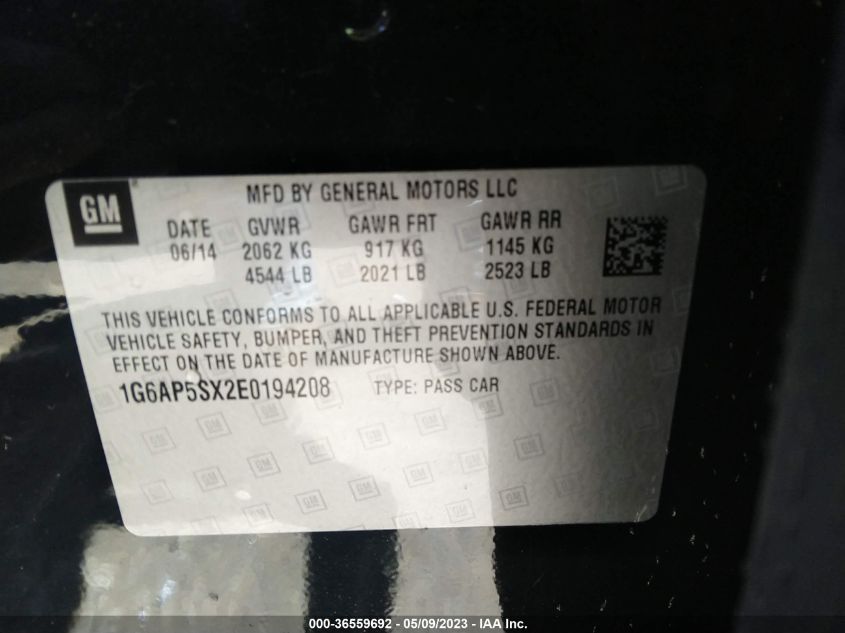 2014 CADILLAC CTS SEDAN RWD - 1G6AP5SX2E0194208