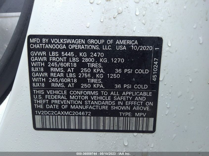 2021 VOLKSWAGEN ATLAS CROSS SPORT 2.0T SE - 1V2DC2CAXMC204672
