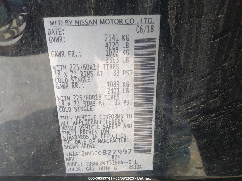 2018 NISSAN ROGUE SL - 5N1AT2MV1JC827997