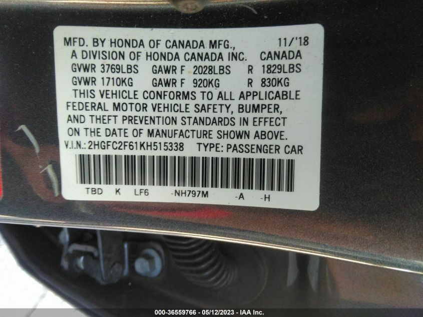 2019 HONDA CIVIC SEDAN LX - 2HGFC2F61KH515338