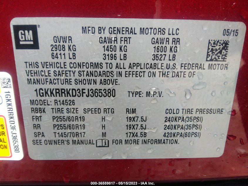 2015 GMC ACADIA SLT - 1GKKRRKD3FJ365380