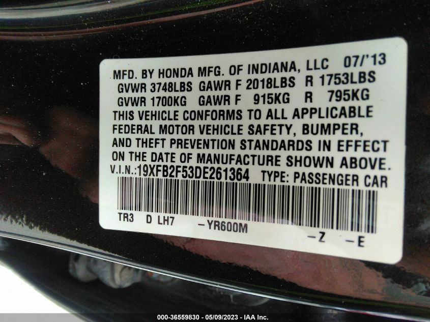 2013 HONDA CIVIC SDN LX - 19XFB2F53DE261364