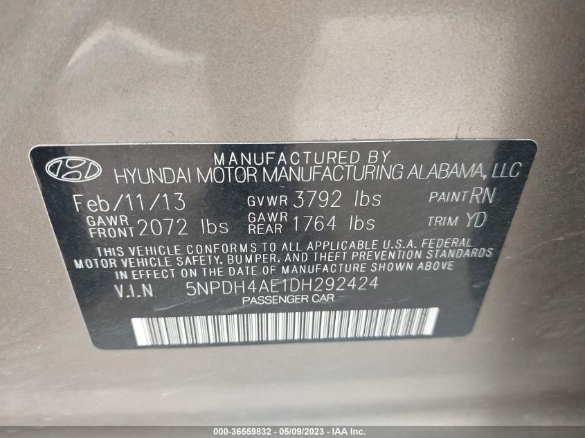 2013 HYUNDAI ELANTRA GLS - 5NPDH4AE1DH292424