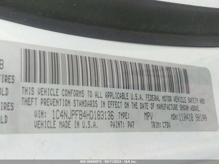 VIN 1C4NJPFB4HD183136 2017 JEEP PATRIOT LATITUDE
