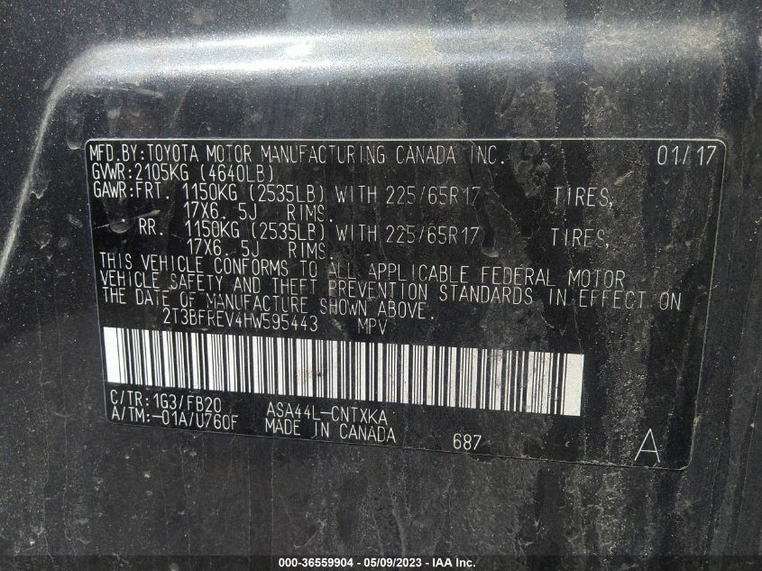 2017 TOYOTA RAV4 LE - 2T3BFREV4HW595443