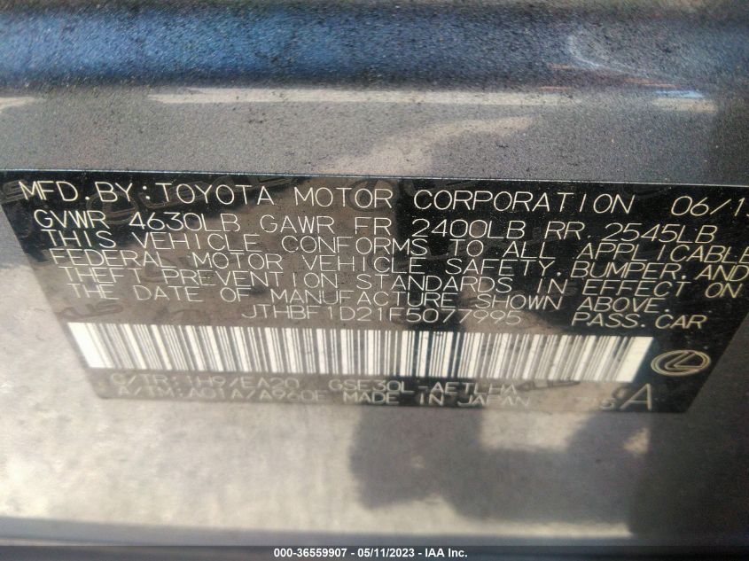 2015 LEXUS IS 250 - JTHBF1D21F5077995