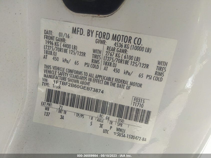 2016 FORD SUPER DUTY F-250 SRW XLT/XL - 1FTBF2B60GEB73874