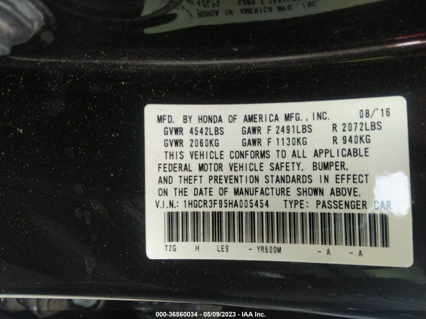 2017 HONDA ACCORD SEDAN TOURING - 1HGCR3F95HA005454