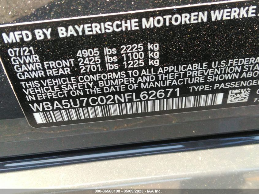 2022 BMW 3 SERIES M340I - WBA5U7C02NFL62671