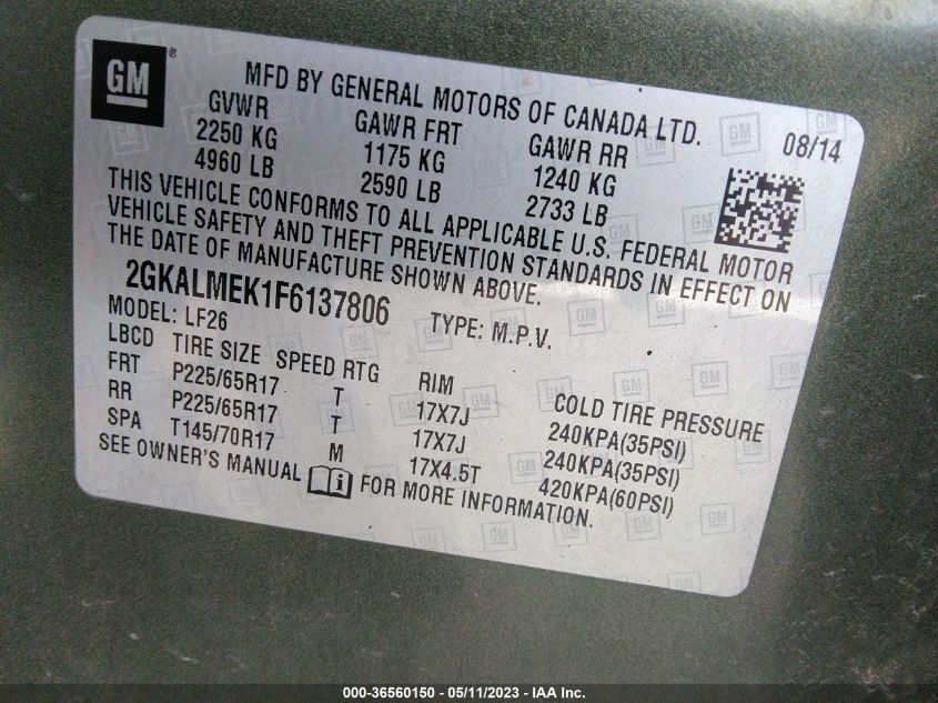 2015 GMC TERRAIN SLE - 2GKALMEK1F6137806