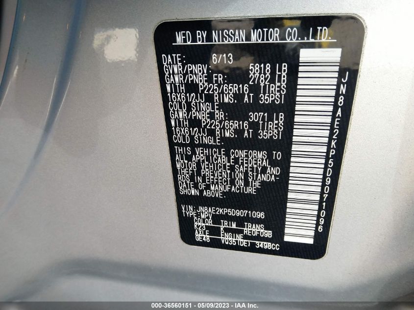 2013 NISSAN QUEST S - JN8AE2KP5D9071096
