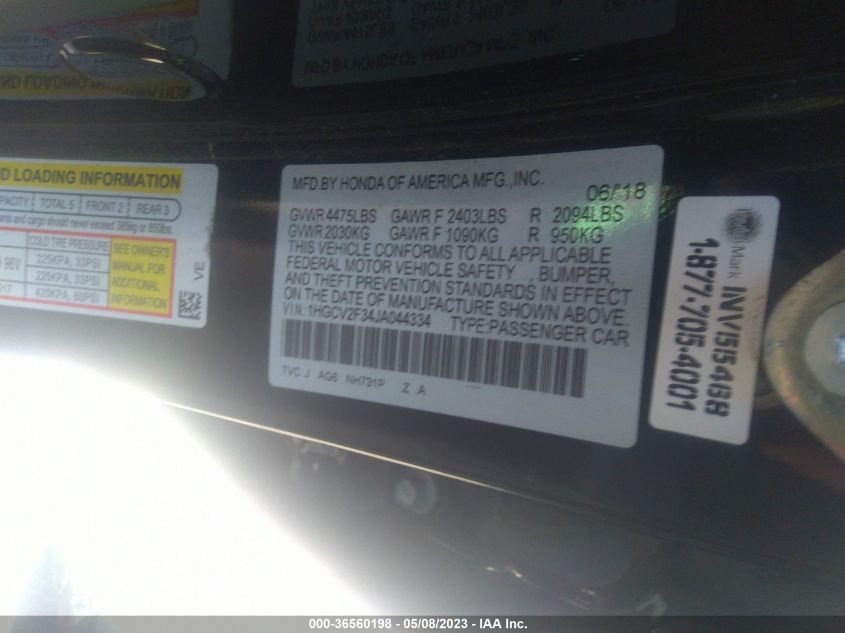 2018 HONDA ACCORD SEDAN SPORT 2.0T - 1HGCV2F34JA044334