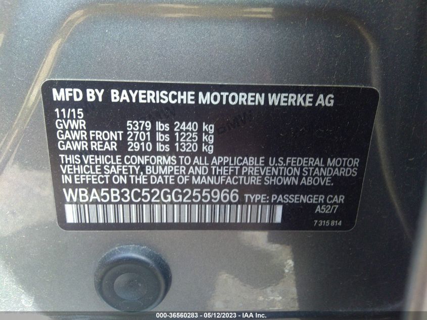 2016 BMW 5 SERIES 535I XDRIVE - WBA5B3C52GG255966