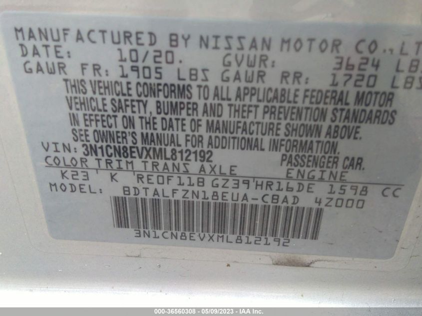 2021 NISSAN VERSA SV - 3N1CN8EVXML812192