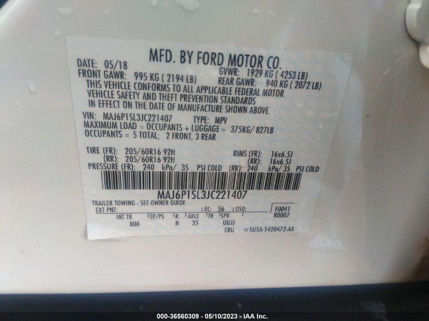 2018 FORD ECOSPORT S - MAJ6P1SL3JC221407