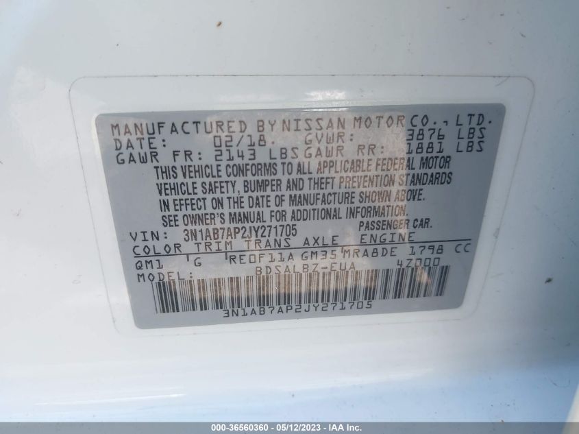 2018 NISSAN SENTRA S - 3N1AB7AP2JY271705