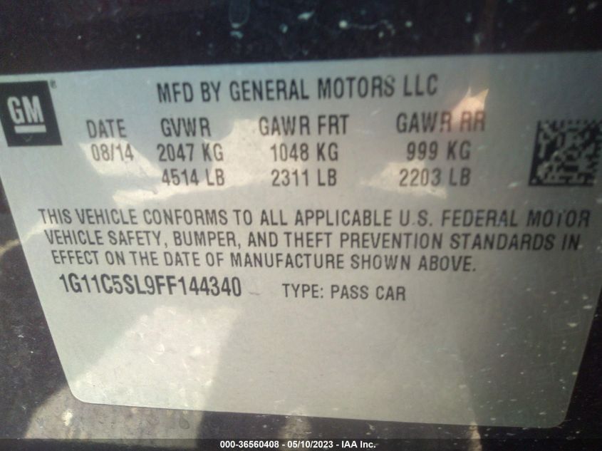 2015 CHEVROLET MALIBU LT - 1G11C5SL9FF144340