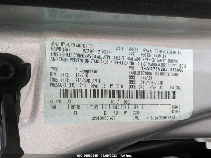 2018 FORD FOCUS TITANIUM - 1FADP3N29JL316866