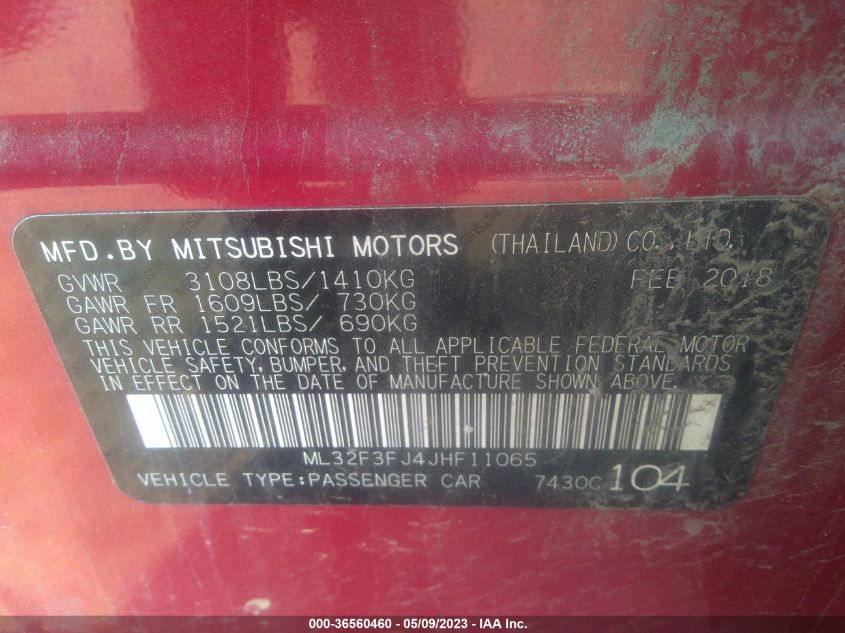 VIN ML32F3FJ4JHF11065 2018 MITSUBISHI MIRAGE G4 no.9