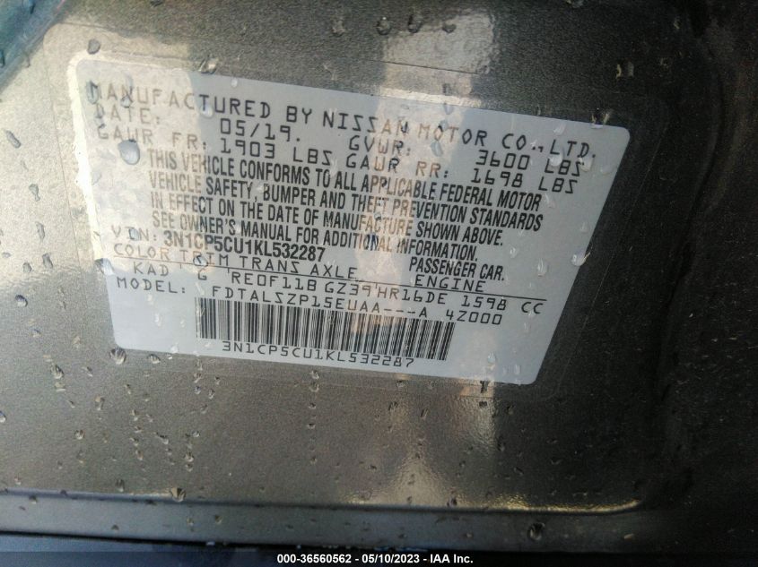 2019 NISSAN KICKS SV - 3N1CP5CU1KL532287
