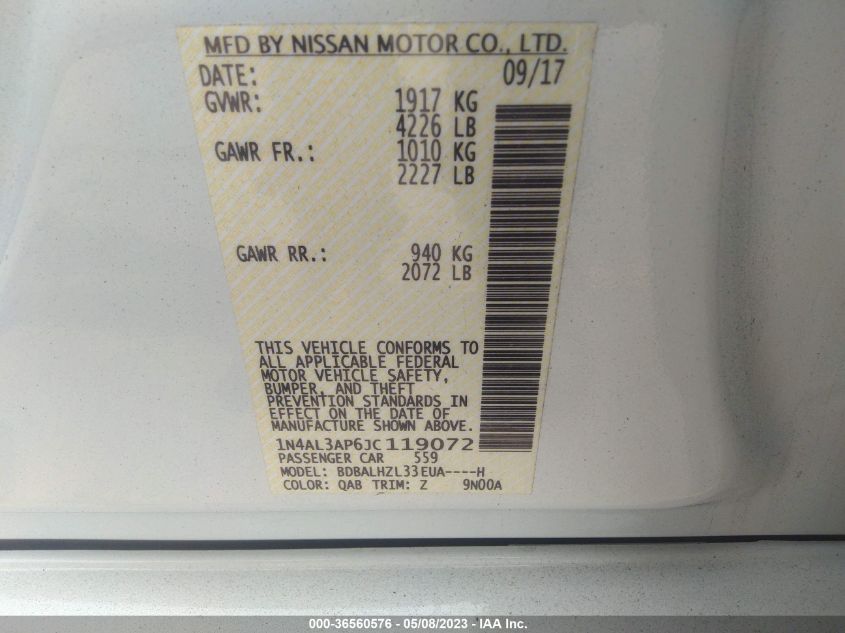 2018 NISSAN ALTIMA 2.5 SR - 1N4AL3AP6JC119072