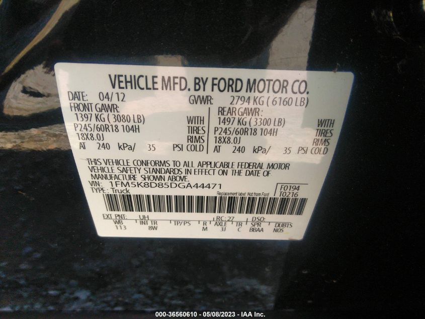 2013 FORD EXPLORER XLT - 1FM5K8D85DGA44471