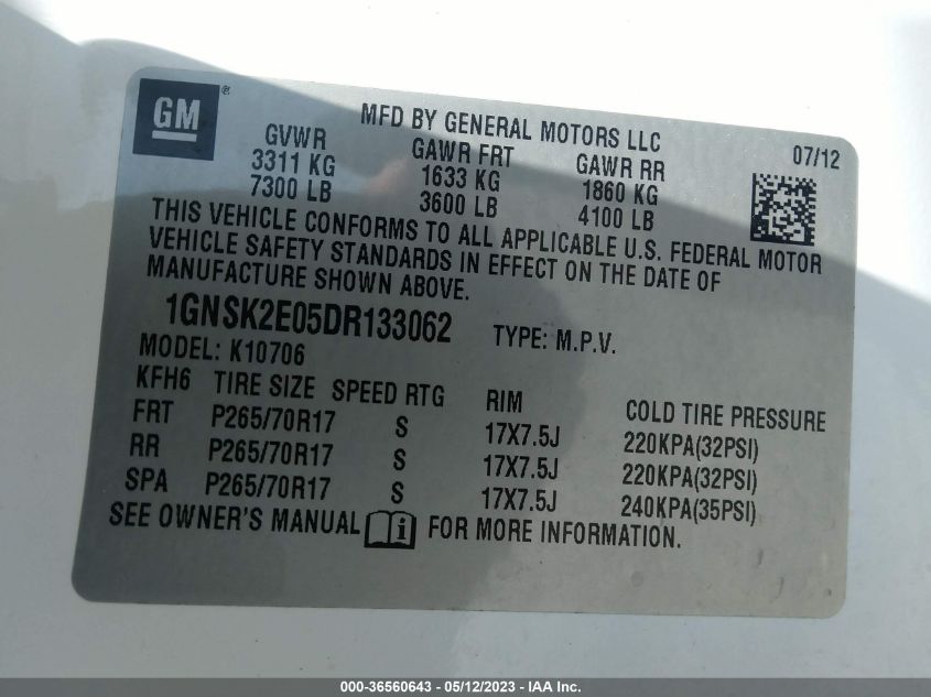 2013 CHEVROLET TAHOE COMMERCIAL - 1GNSK2E05DR133062