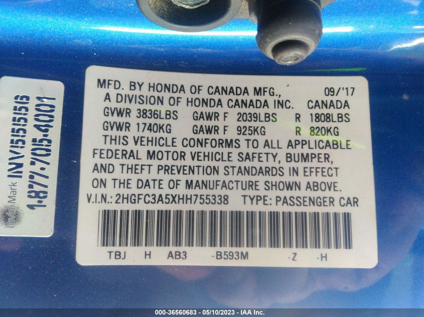 2017 HONDA CIVIC COUPE SI - 2HGFC3A5XHH755338