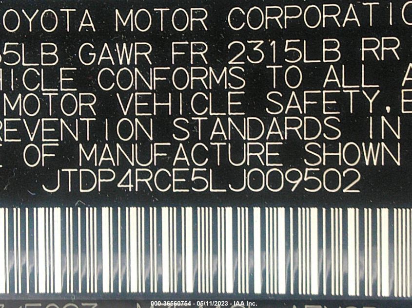 2020 TOYOTA COROLLA SE - JTDP4RCE5LJ009502