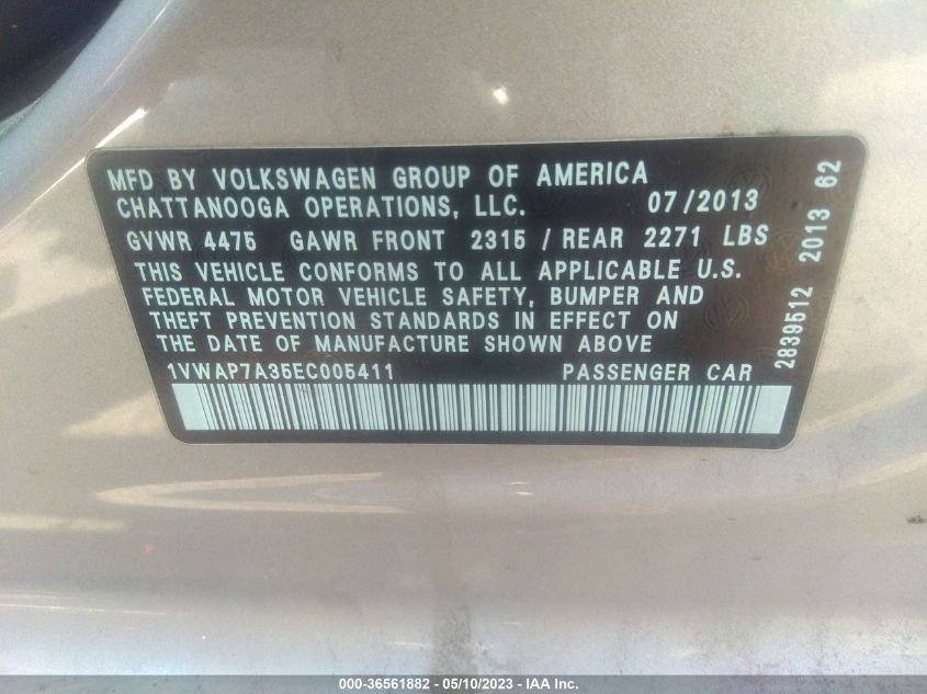 2014 VOLKSWAGEN PASSAT WOLFSBURG ED - 1VWAP7A35EC005411