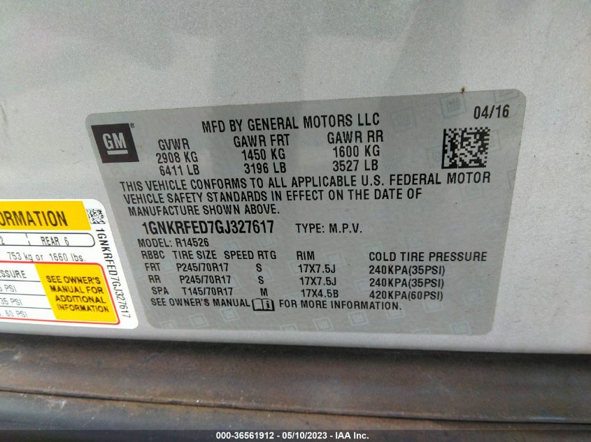 2016 CHEVROLET TRAVERSE LS - 1GNKRFED7GJ327617