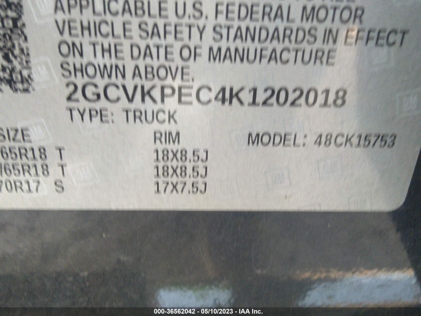 2019 CHEVROLET SILVERADO 1500 LD LT 2GCVKPEC4K1202018