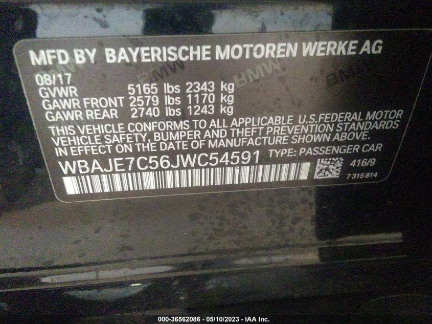 2018 BMW 5 SERIES 540I XDRIVE - WBAJE7C56JWC54591