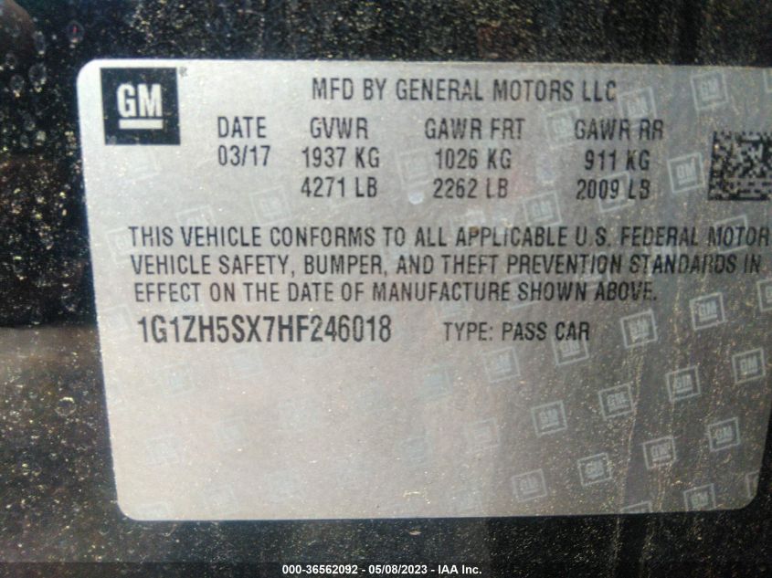 2017 CHEVROLET MALIBU PREMIER - 1G1ZH5SX7HF246018