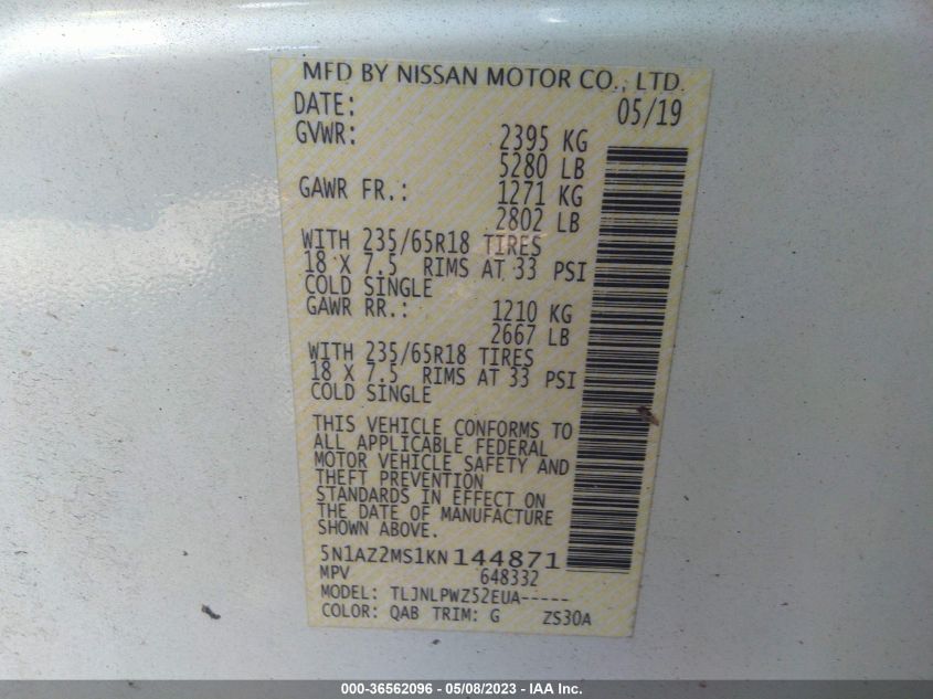 2019 NISSAN MURANO S - 5N1AZ2MS1KN144871