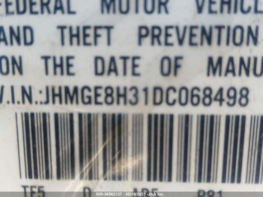 2013 HONDA FIT - JHMGE8H31DC068498