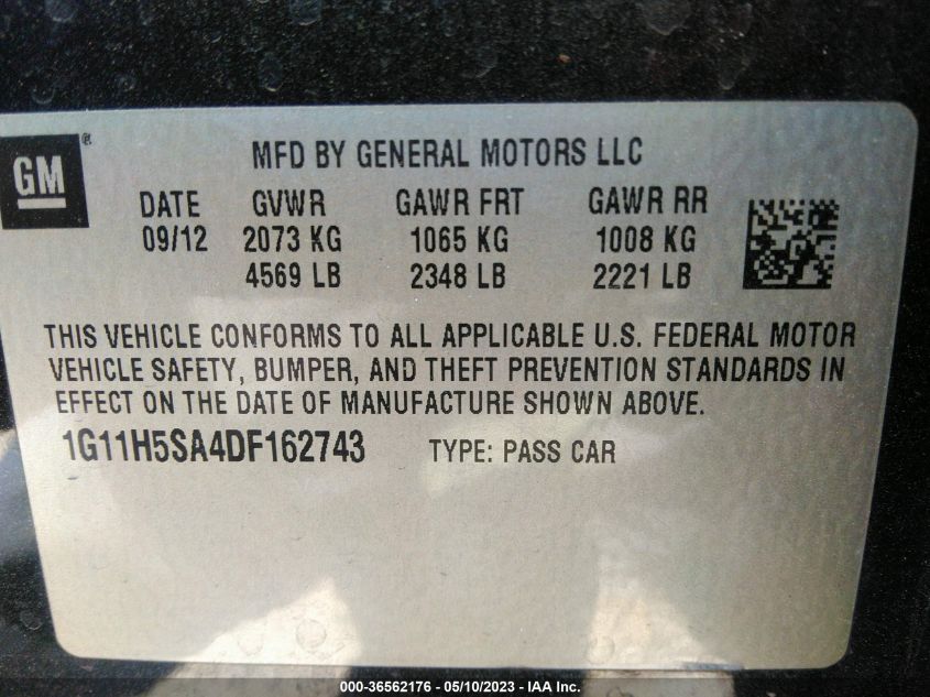 2013 CHEVROLET MALIBU LTZ - 1G11H5SA4DF162743