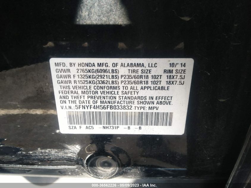 2015 HONDA PILOT EX-L - 5FNYF4H56FB033832