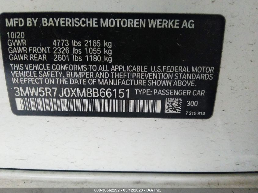 2021 BMW 3 SERIES 330I XDRIVE - 3MW5R7J0XM8B66151