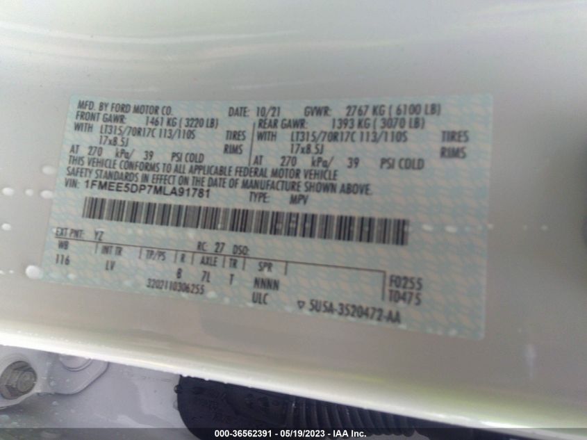 2021 FORD BRONCO BASE/BIG BEND - 1FMEE5DP7MLA91781